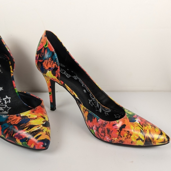 Brash Colorful Floral Slip on Stilettos Heels Dress Shoes Women's size 7 1/2. - Picture 2 of 7